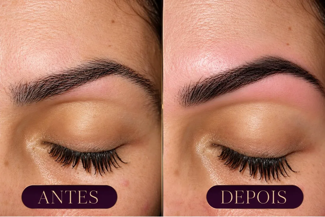 Sobrancelha antes e depois de um retoque de coloração